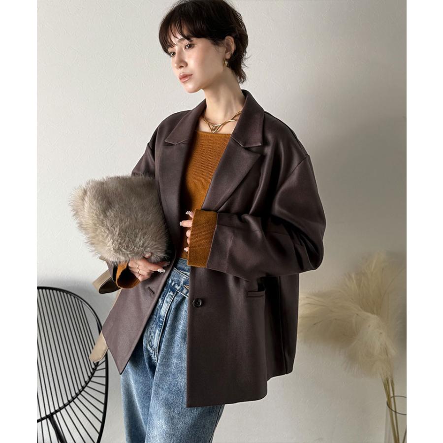 【Classical Evon】アウター レディース 秋 ジャケット レディース レザー 風 加工 スエード 袖 タック テーラード JK ゆるっと オーバーサイズ | classicalelf | 15