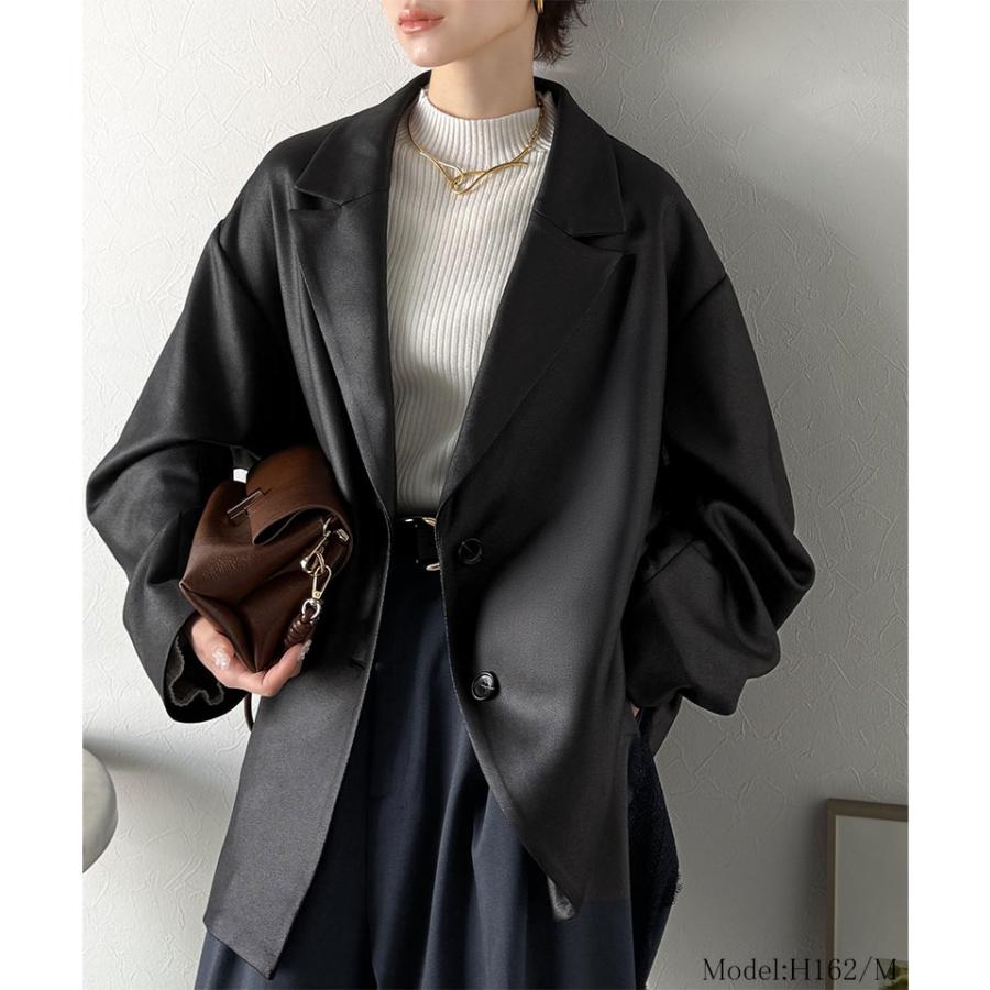 【Classical Evon】アウター レディース 秋 ジャケット レディース レザー 風 加工 スエード 袖 タック テーラード JK ゆるっと オーバーサイズ | classicalelf | 02