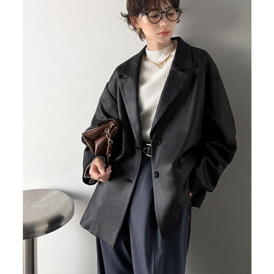 【Classical Evon】アウター レディース 秋 ジャケット レディース レザー 風 加工 スエード 袖 タック テーラード JK ゆるっと オーバーサイズ | classicalelf | 03