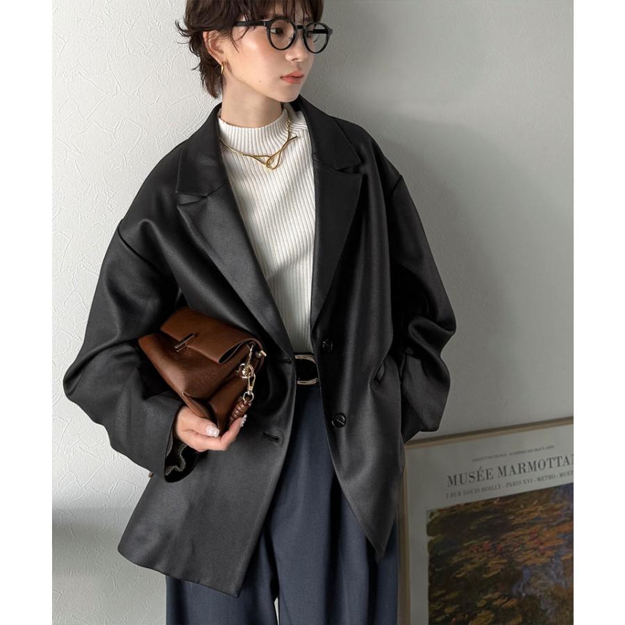 【Classical Evon】アウター レディース 秋 ジャケット レディース レザー 風 加工 スエード 袖 タック テーラード JK ゆるっと オーバーサイズ | classicalelf | 04