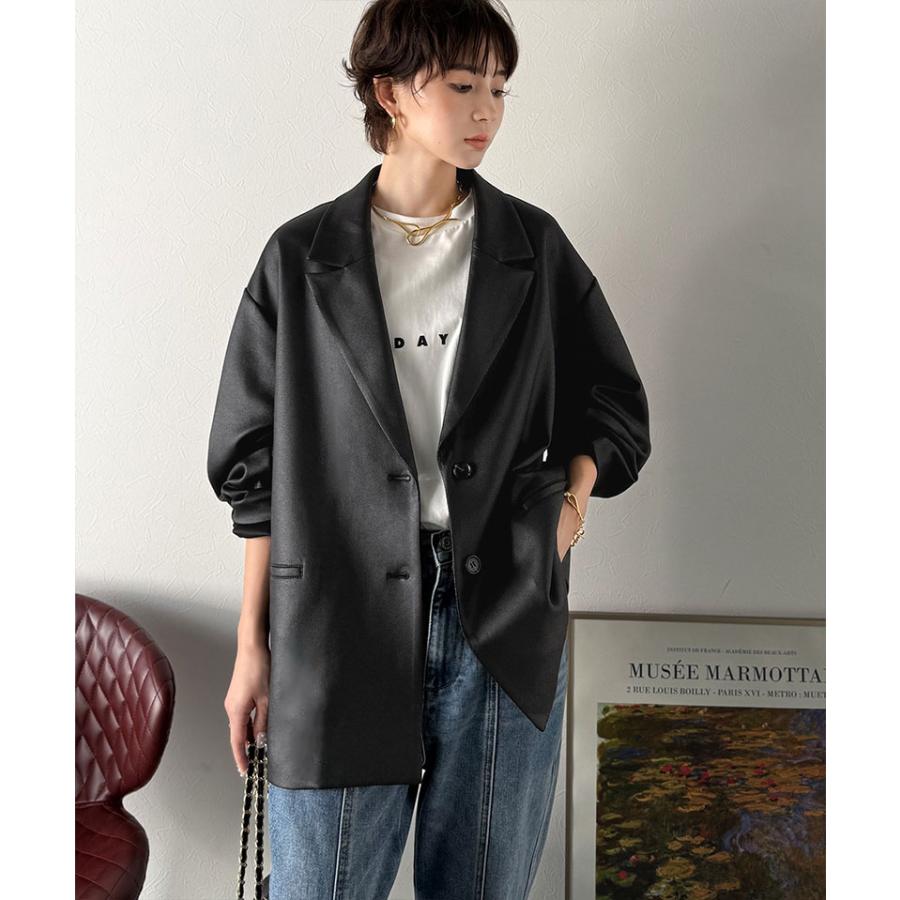 【Classical Evon】アウター レディース 秋 ジャケット レディース レザー 風 加工 スエード 袖 タック テーラード JK ゆるっと オーバーサイズ | classicalelf | 06