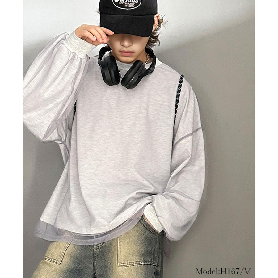 《javaジャバコラボ》 トップス Tシャツ メンズ チュール レイヤード バック プリント ミニ 裏毛 長袖 ロンT オーバーサイズ 男女兼用 | classicalelf | 10