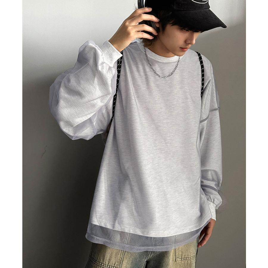 《javaジャバコラボ》 トップス Tシャツ メンズ チュール レイヤード バック プリント ミニ 裏毛 長袖 ロンT オーバーサイズ 男女兼用 | classicalelf | 11