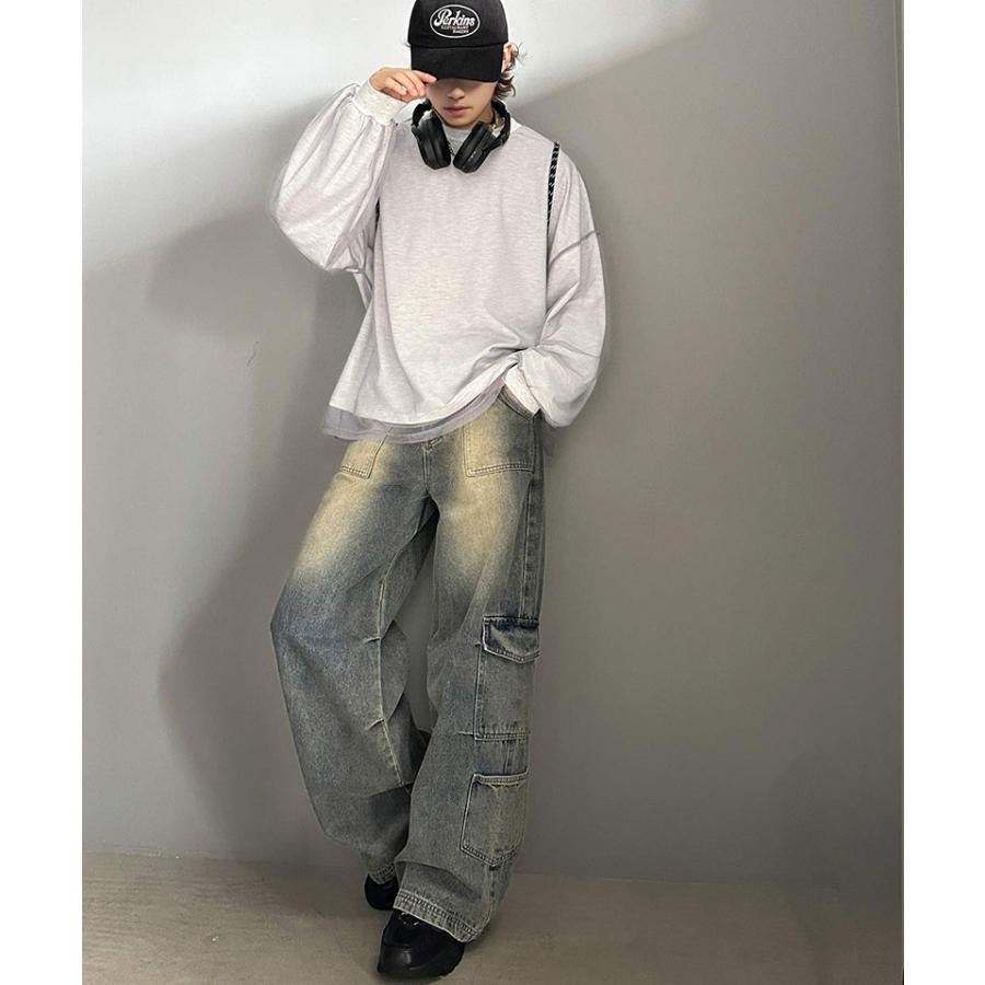 《javaジャバコラボ》 トップス Tシャツ メンズ チュール レイヤード バック プリント ミニ 裏毛 長袖 ロンT オーバーサイズ 男女兼用 | classicalelf | 12