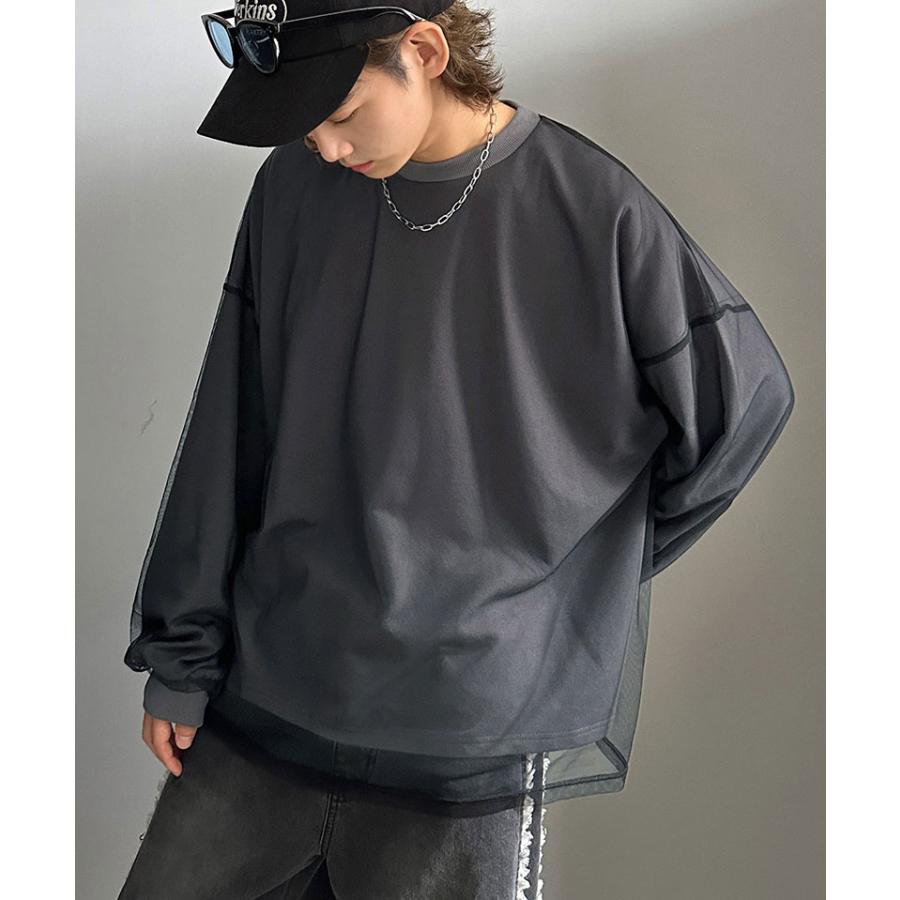 《javaジャバコラボ》 トップス Tシャツ メンズ チュール レイヤード バック プリント ミニ 裏毛 長袖 ロンT オーバーサイズ 男女兼用 | classicalelf | 03