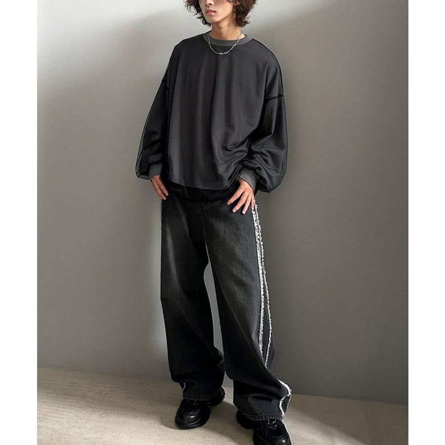 《javaジャバコラボ》 トップス Tシャツ メンズ チュール レイヤード バック プリント ミニ 裏毛 長袖 ロンT オーバーサイズ 男女兼用 | classicalelf | 04