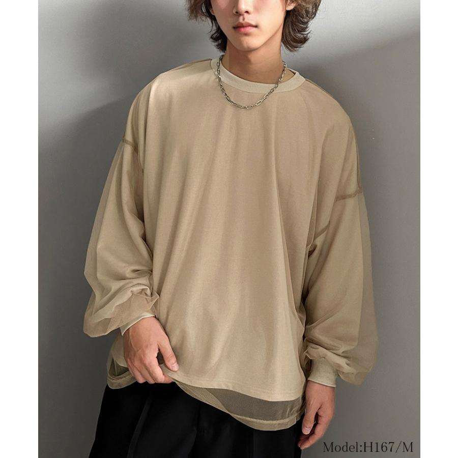 《javaジャバコラボ》 トップス Tシャツ メンズ チュール レイヤード バック プリント ミニ 裏毛 長袖 ロンT オーバーサイズ 男女兼用 | classicalelf | 06