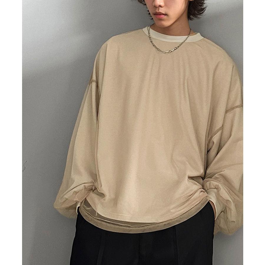 《javaジャバコラボ》 トップス Tシャツ メンズ チュール レイヤード バック プリント ミニ 裏毛 長袖 ロンT オーバーサイズ 男女兼用 | classicalelf | 07