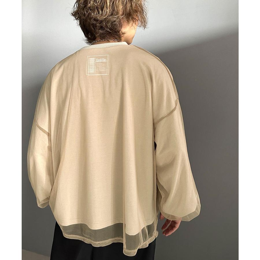 《javaジャバコラボ》 トップス Tシャツ メンズ チュール レイヤード バック プリント ミニ 裏毛 長袖 ロンT オーバーサイズ 男女兼用 | classicalelf | 08
