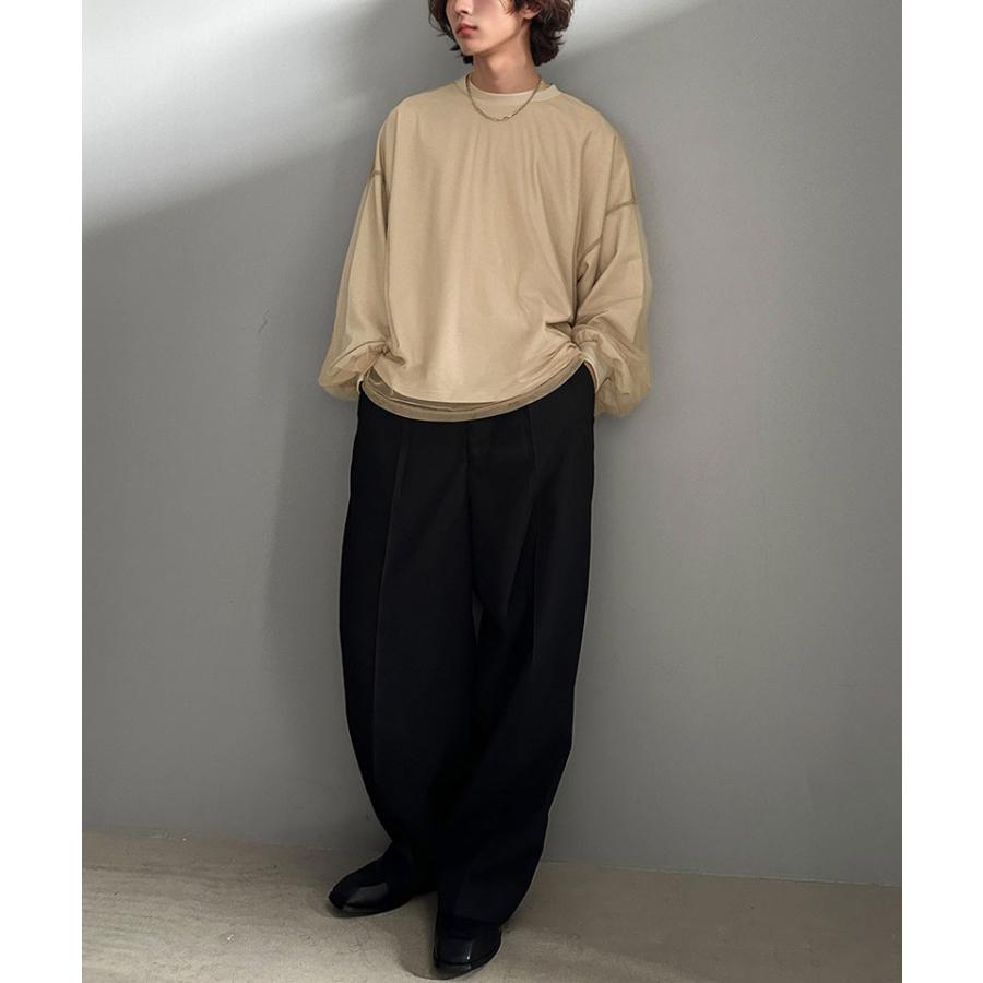 《javaジャバコラボ》 トップス Tシャツ メンズ チュール レイヤード バック プリント ミニ 裏毛 長袖 ロンT オーバーサイズ 男女兼用 | classicalelf | 09