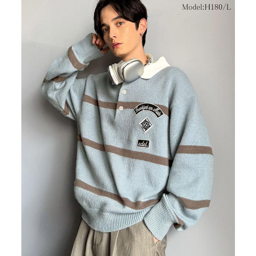 《java ジャバコラボ》ラガーシャツ 長袖 メンズ トップス プルオーバー ワッペン ラガーポロニット トラッド リラクシー 男女兼用 ゆったり こなれ感 | classicalelf | 11