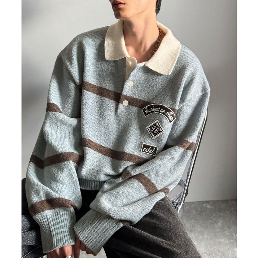 《java ジャバコラボ》ラガーシャツ 長袖 メンズ トップス プルオーバー ワッペン ラガーポロニット トラッド リラクシー 男女兼用 ゆったり こなれ感 | classicalelf | 12