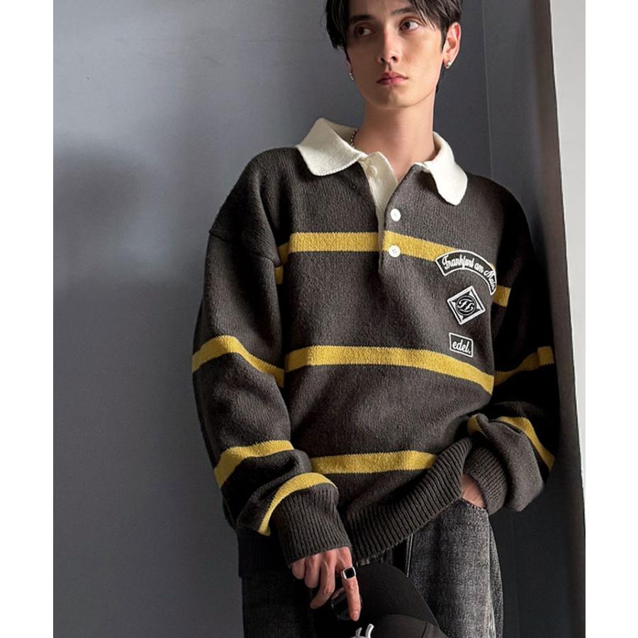 《java ジャバコラボ》ラガーシャツ 長袖 メンズ トップス プルオーバー ワッペン ラガーポロニット トラッド リラクシー 男女兼用 ゆったり こなれ感 | classicalelf | 03