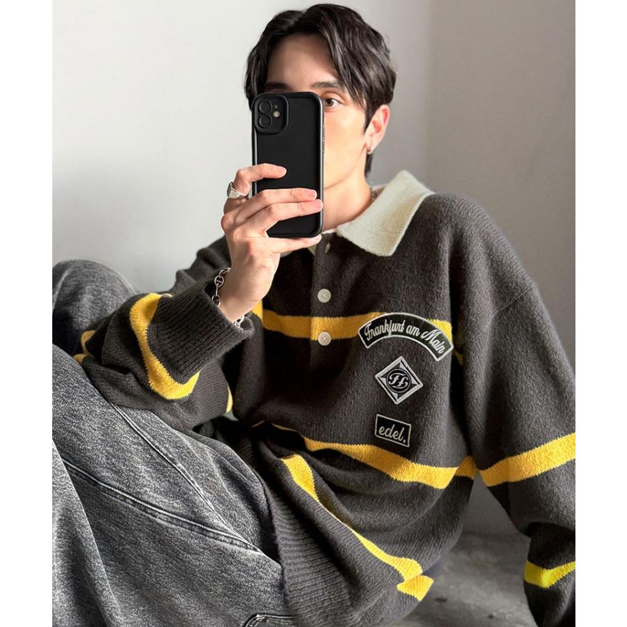 《java ジャバコラボ》ラガーシャツ 長袖 メンズ トップス プルオーバー ワッペン ラガーポロニット トラッド リラクシー 男女兼用 ゆったり こなれ感 | classicalelf | 04