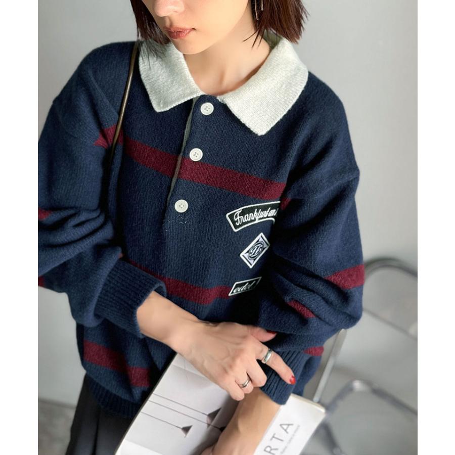 《java ジャバコラボ》ラガーシャツ 長袖 メンズ トップス プルオーバー ワッペン ラガーポロニット トラッド リラクシー 男女兼用 ゆったり こなれ感 | classicalelf | 09