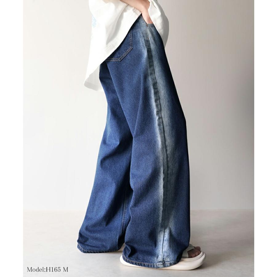 《javaジャバコラボ》 ボトムス パンツ メンズ サイド ブリーチ ライン ワイド デニムパンツ ヴィンテージライク オールシーズン 男女兼用 | classicalelf | 12