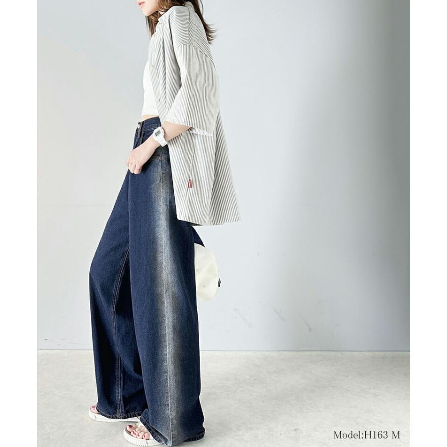 《javaジャバコラボ》 ボトムス パンツ メンズ サイド ブリーチ ライン ワイド デニムパンツ ヴィンテージライク オールシーズン 男女兼用 | classicalelf | 15