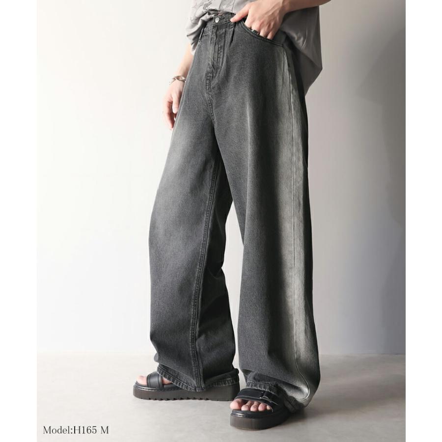 《javaジャバコラボ》 ボトムス パンツ メンズ サイド ブリーチ ライン ワイド デニムパンツ ヴィンテージライク オールシーズン 男女兼用 | classicalelf | 02