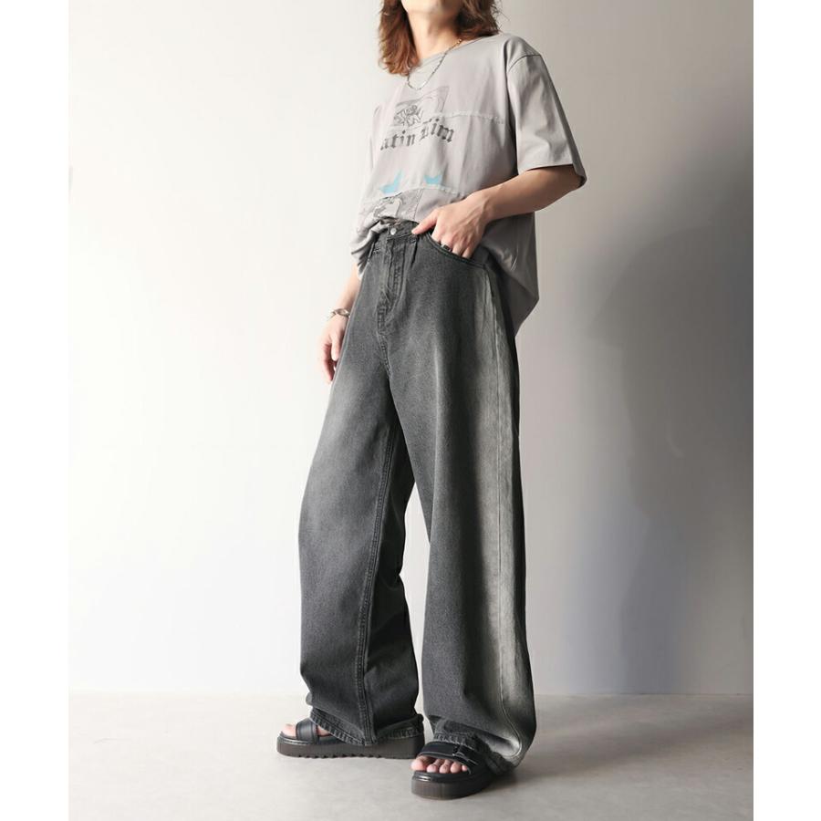 《javaジャバコラボ》 ボトムス パンツ メンズ サイド ブリーチ ライン ワイド デニムパンツ ヴィンテージライク オールシーズン 男女兼用 | classicalelf | 04