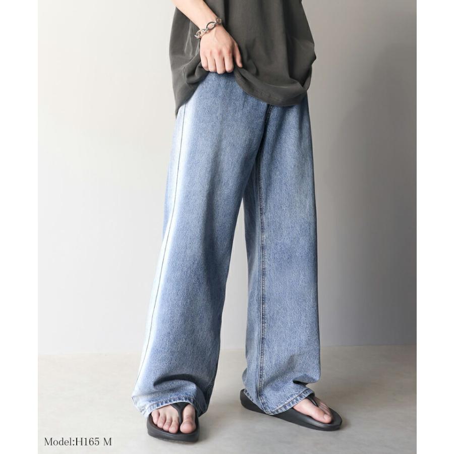《javaジャバコラボ》 ボトムス パンツ メンズ サイド ブリーチ ライン ワイド デニムパンツ ヴィンテージライク オールシーズン 男女兼用 | classicalelf | 07