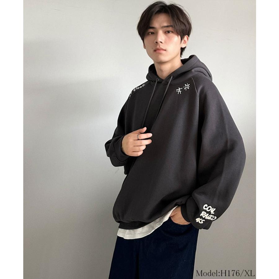 《java ジャバコラボ》 トップス パーカー メンズ ランダム ロゴ 刺繍 裏起毛パーカー 男女兼用 ユニセックス レディース ゆるっと オーバーサイズ | classicalelf | 05