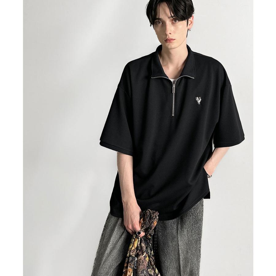 《java ジャバコラボ》メンズ Ｔシャツ 大きい サイズ 半袖 トップス カットソー おしゃれ ジップ 刺繍入り 5分袖 ワンポイント刺繍 ハーフジップ | classicalelf | 10