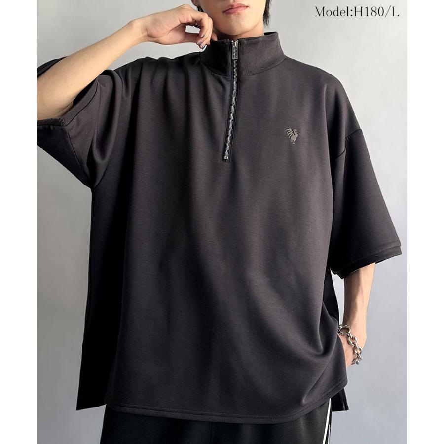 《java ジャバコラボ》メンズ Ｔシャツ 大きい サイズ 半袖 トップス カットソー おしゃれ ジップ 刺繍入り 5分袖 ワンポイント刺繍 ハーフジップ | classicalelf | 12