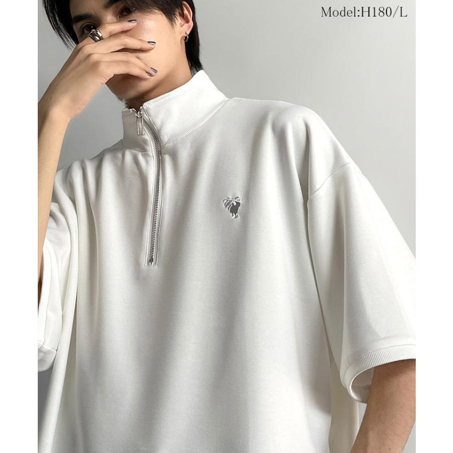 《java ジャバコラボ》メンズ Ｔシャツ 大きい サイズ 半袖 トップス カットソー おしゃれ ジップ 刺繍入り 5分袖 ワンポイント刺繍 ハーフジップ | classicalelf | 02