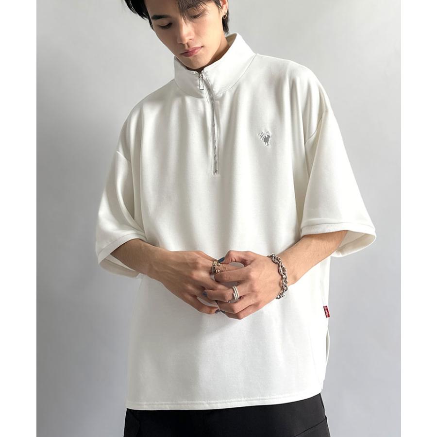 《java ジャバコラボ》メンズ Ｔシャツ 大きい サイズ 半袖 トップス カットソー おしゃれ ジップ 刺繍入り 5分袖 ワンポイント刺繍 ハーフジップ | classicalelf | 03