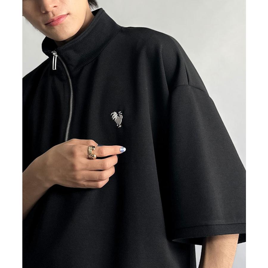 《java ジャバコラボ》メンズ Ｔシャツ 大きい サイズ 半袖 トップス カットソー おしゃれ ジップ 刺繍入り 5分袖 ワンポイント刺繍 ハーフジップ | classicalelf | 08