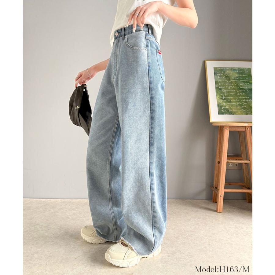 《javaジャバコラボ》ボトムス パンツ レディース 微配色 ワイド デニム ロングシーズン 着回し 高見え スタイルアップ 裾 カットオフ デザイン | classicalelf | 10