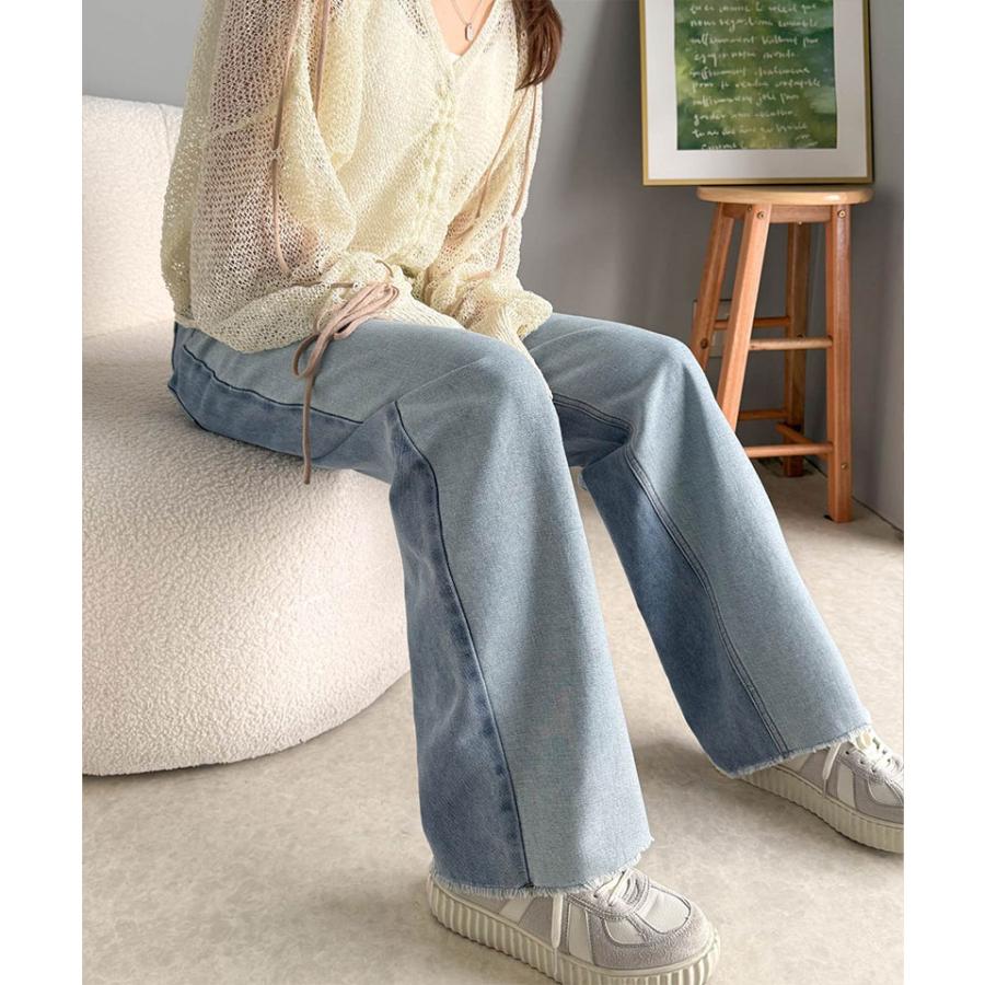 《javaジャバコラボ》ボトムス パンツ レディース 微配色 ワイド デニム ロングシーズン 着回し 高見え スタイルアップ 裾 カットオフ デザイン | classicalelf | 11