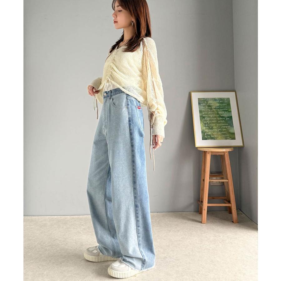 《javaジャバコラボ》ボトムス パンツ レディース 微配色 ワイド デニム ロングシーズン 着回し 高見え スタイルアップ 裾 カットオフ デザイン | classicalelf | 12