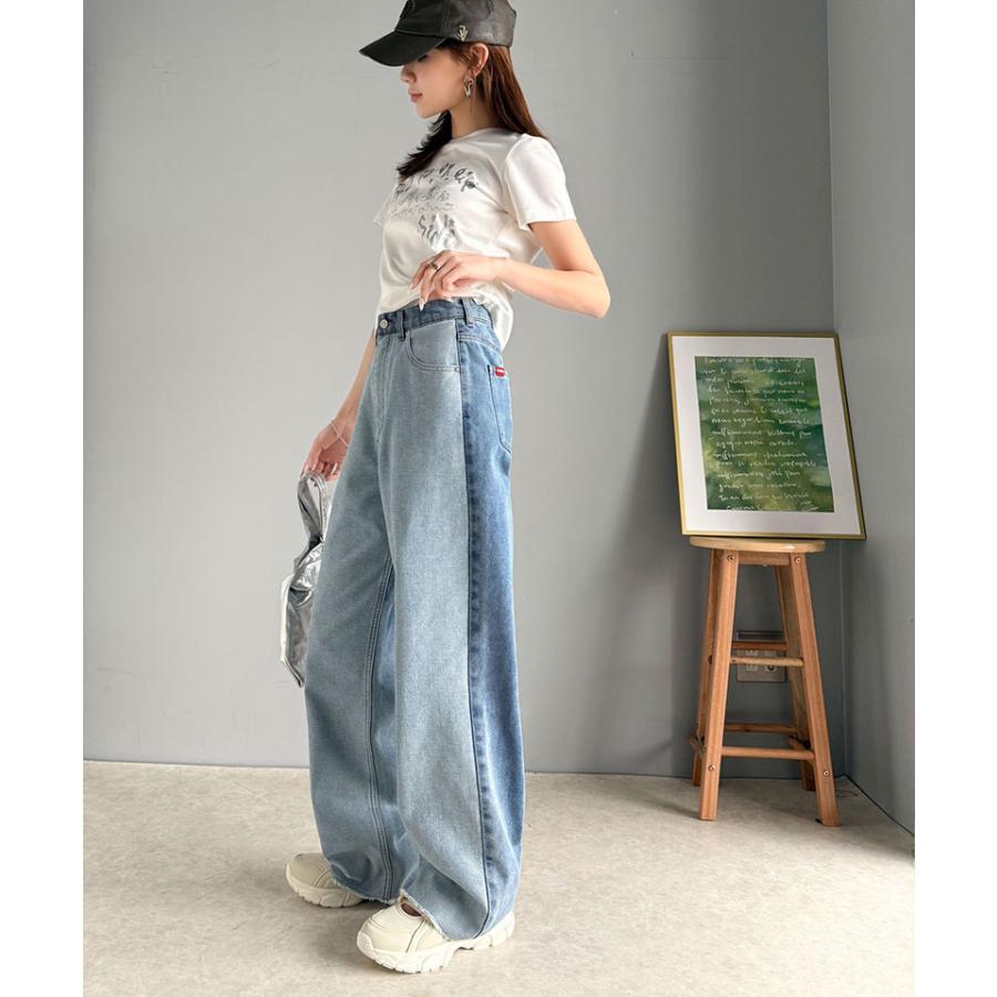 《javaジャバコラボ》ボトムス パンツ レディース 微配色 ワイド デニム ロングシーズン 着回し 高見え スタイルアップ 裾 カットオフ デザイン | classicalelf | 13