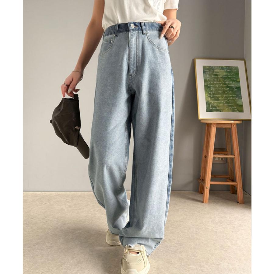 《javaジャバコラボ》ボトムス パンツ レディース 微配色 ワイド デニム ロングシーズン 着回し 高見え スタイルアップ 裾 カットオフ デザイン | classicalelf | 14