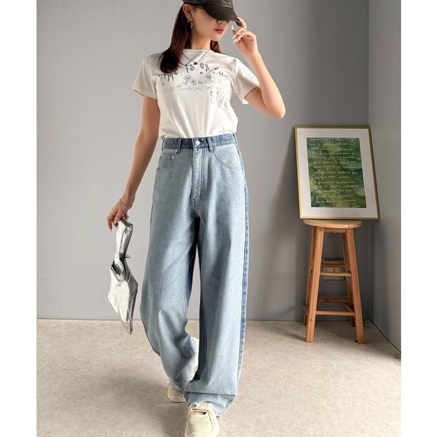 《javaジャバコラボ》ボトムス パンツ レディース 微配色 ワイド デニム ロングシーズン 着回し 高見え スタイルアップ 裾 カットオフ デザイン | classicalelf | 15