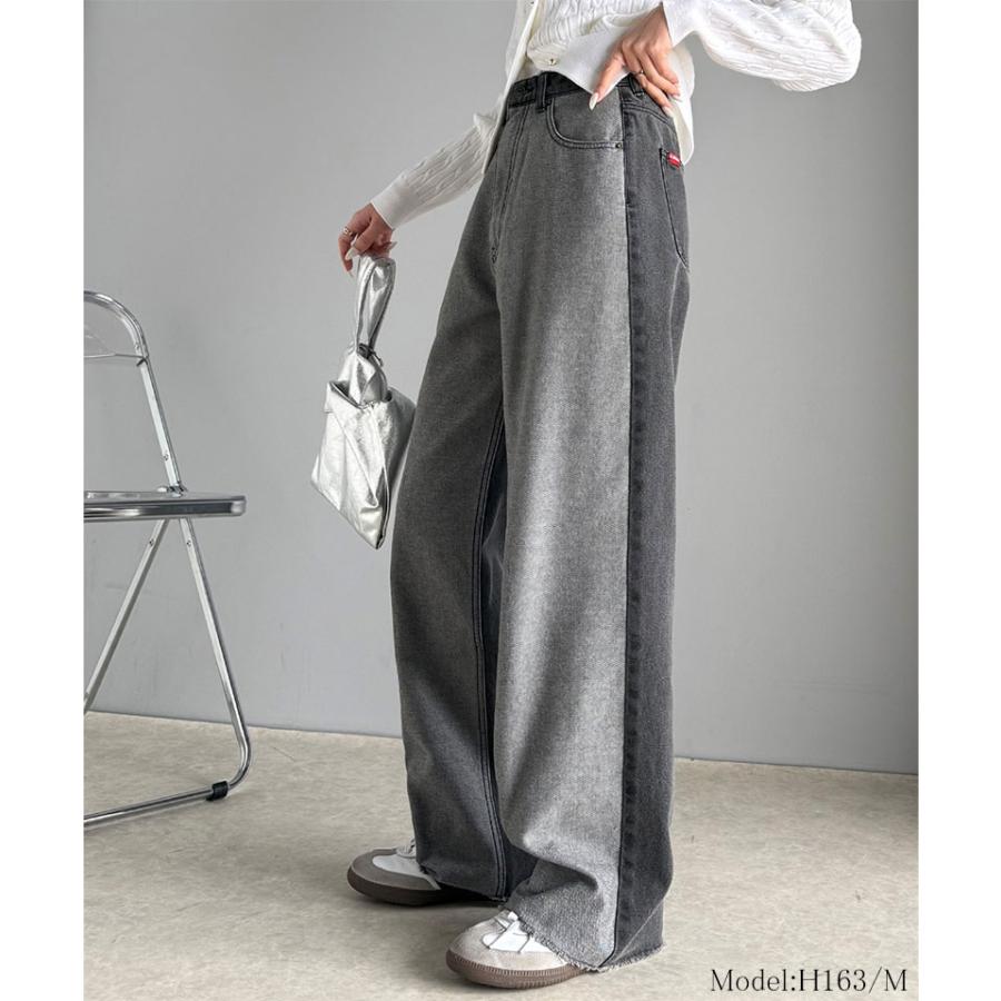 《javaジャバコラボ》ボトムス パンツ レディース 微配色 ワイド デニム ロングシーズン 着回し 高見え スタイルアップ 裾 カットオフ デザイン | classicalelf | 02