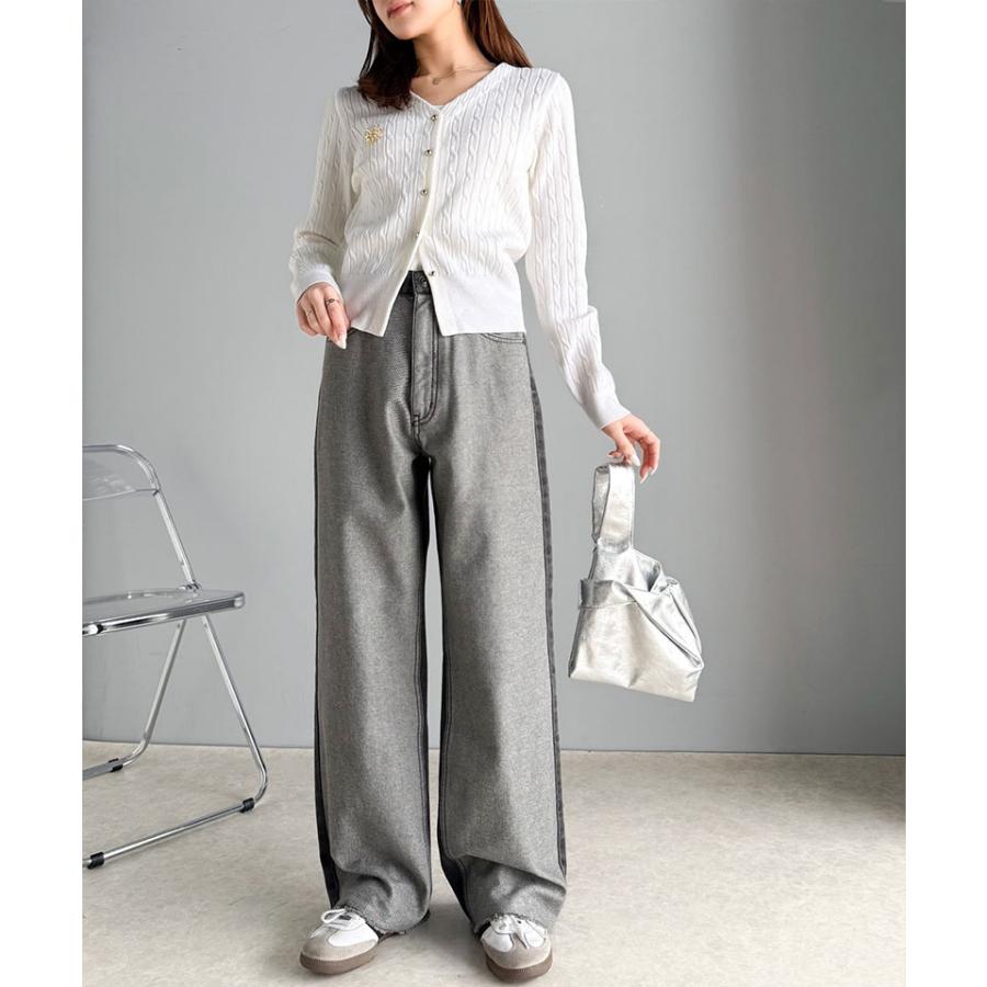《javaジャバコラボ》ボトムス パンツ レディース 微配色 ワイド デニム ロングシーズン 着回し 高見え スタイルアップ 裾 カットオフ デザイン | classicalelf | 04