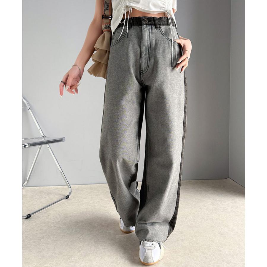 《javaジャバコラボ》ボトムス パンツ レディース 微配色 ワイド デニム ロングシーズン 着回し 高見え スタイルアップ 裾 カットオフ デザイン | classicalelf | 05