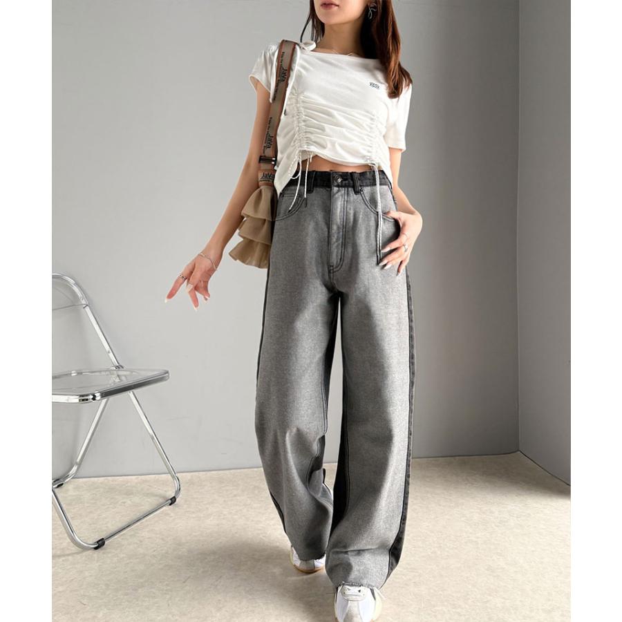 《javaジャバコラボ》ボトムス パンツ レディース 微配色 ワイド デニム ロングシーズン 着回し 高見え スタイルアップ 裾 カットオフ デザイン | classicalelf | 06