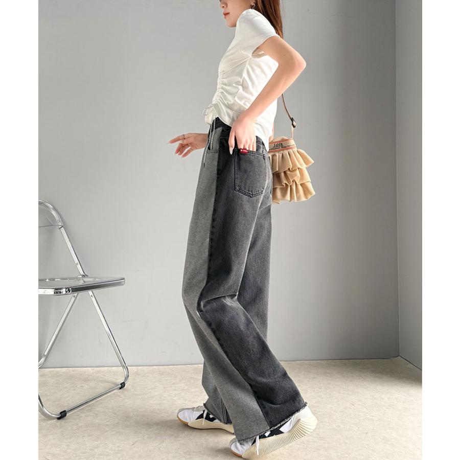 《javaジャバコラボ》ボトムス パンツ レディース 微配色 ワイド デニム ロングシーズン 着回し 高見え スタイルアップ 裾 カットオフ デザイン | classicalelf | 07