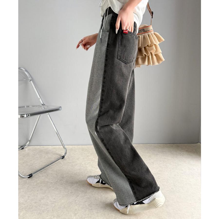 《javaジャバコラボ》ボトムス パンツ レディース 微配色 ワイド デニム ロングシーズン 着回し 高見え スタイルアップ 裾 カットオフ デザイン | classicalelf | 08