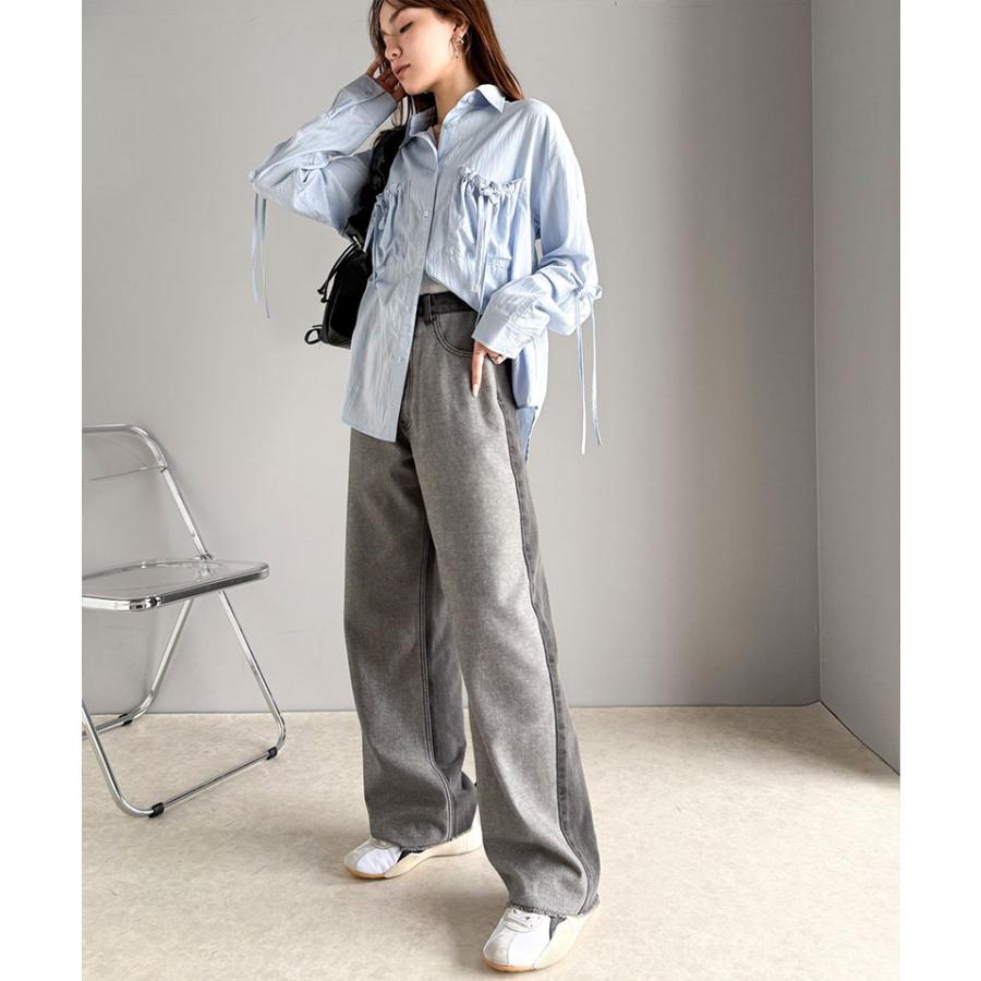 《javaジャバコラボ》ボトムス パンツ レディース 微配色 ワイド デニム ロングシーズン 着回し 高見え スタイルアップ 裾 カットオフ デザイン | classicalelf | 09