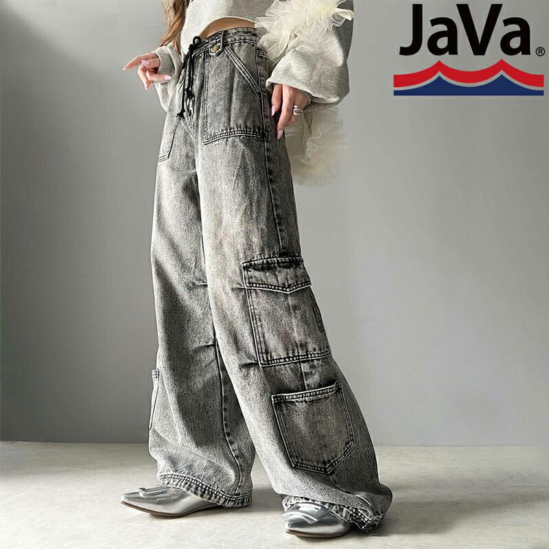 《javaジャバコラボ》 ボトムス パンツ レディース 裾 ドロスト デザイン ヴィンテージ 加工 ストワイド デニム ジーンズ ウエスト 紐 調節可能 | classicalelf