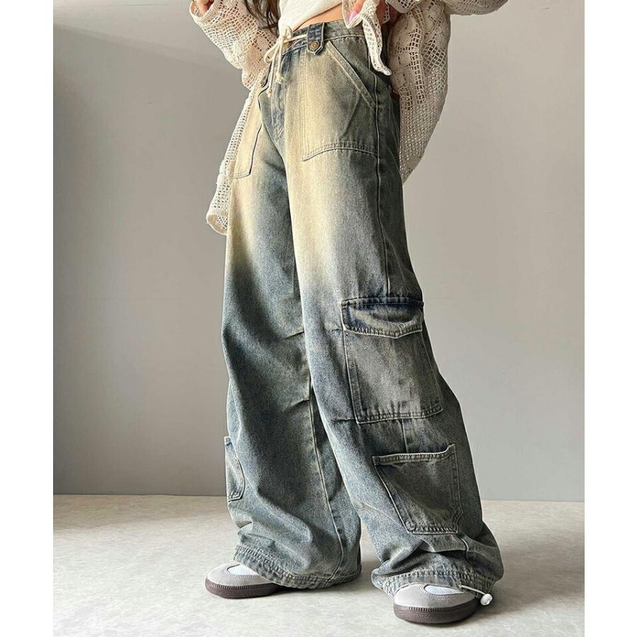 《javaジャバコラボ》 ボトムス パンツ レディース 裾 ドロスト デザイン ヴィンテージ 加工 ストワイド デニム ジーンズ ウエスト 紐 調節可能 | classicalelf | 10