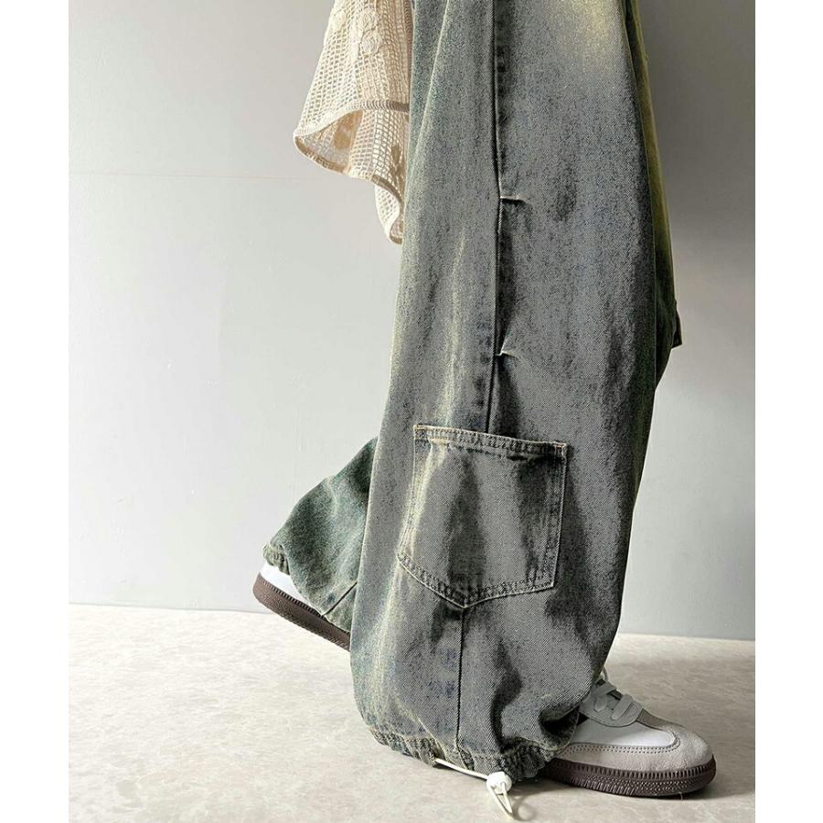 《javaジャバコラボ》 ボトムス パンツ レディース 裾 ドロスト デザイン ヴィンテージ 加工 ストワイド デニム ジーンズ ウエスト 紐 調節可能 | classicalelf | 12