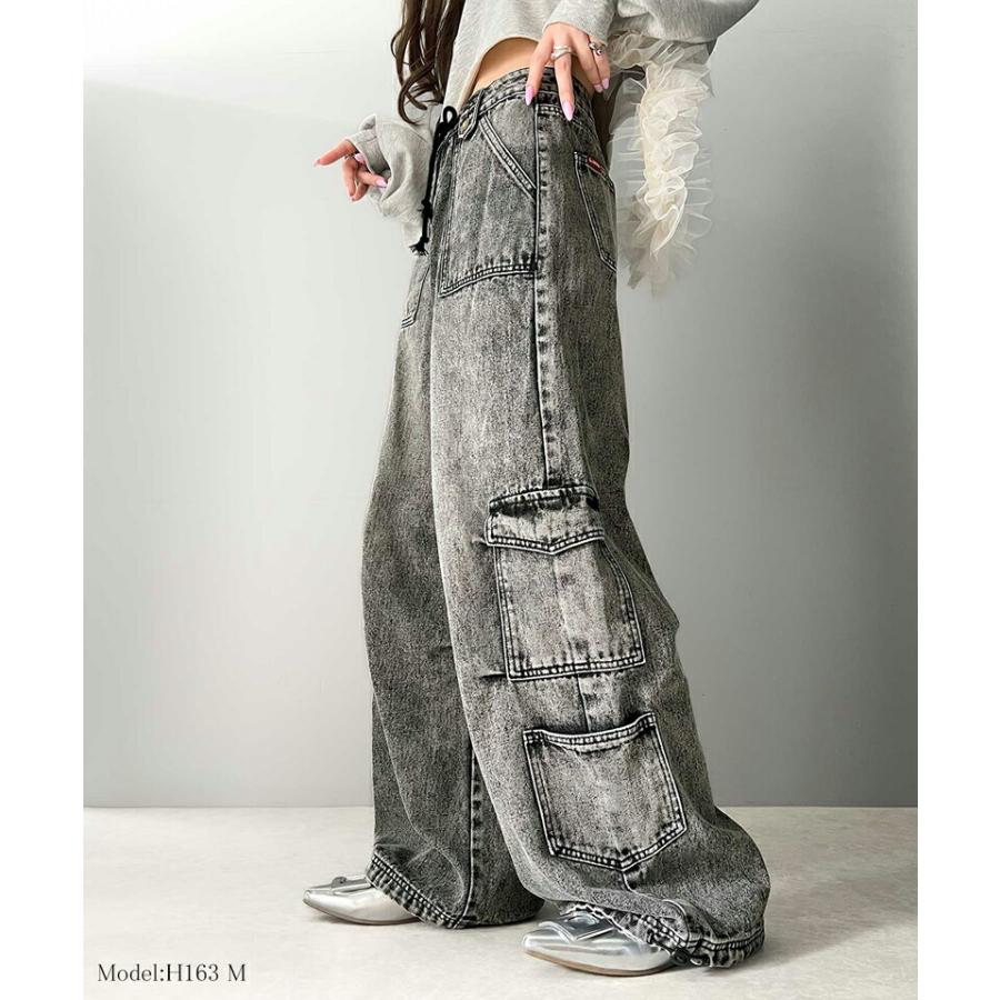 《javaジャバコラボ》 ボトムス パンツ レディース 裾 ドロスト デザイン ヴィンテージ 加工 ストワイド デニム ジーンズ ウエスト 紐 調節可能 | classicalelf | 02