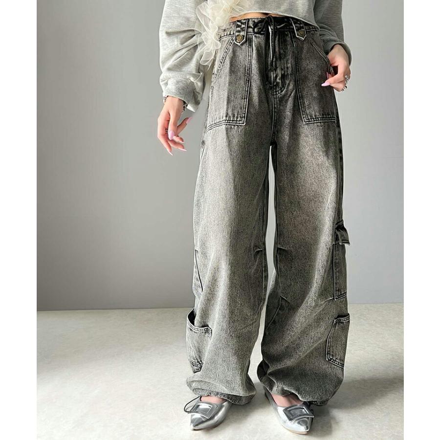 《javaジャバコラボ》 ボトムス パンツ レディース 裾 ドロスト デザイン ヴィンテージ 加工 ストワイド デニム ジーンズ ウエスト 紐 調節可能 | classicalelf | 04