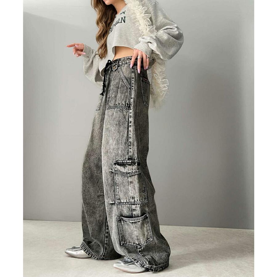 《javaジャバコラボ》 ボトムス パンツ レディース 裾 ドロスト デザイン ヴィンテージ 加工 ストワイド デニム ジーンズ ウエスト 紐 調節可能 | classicalelf | 05