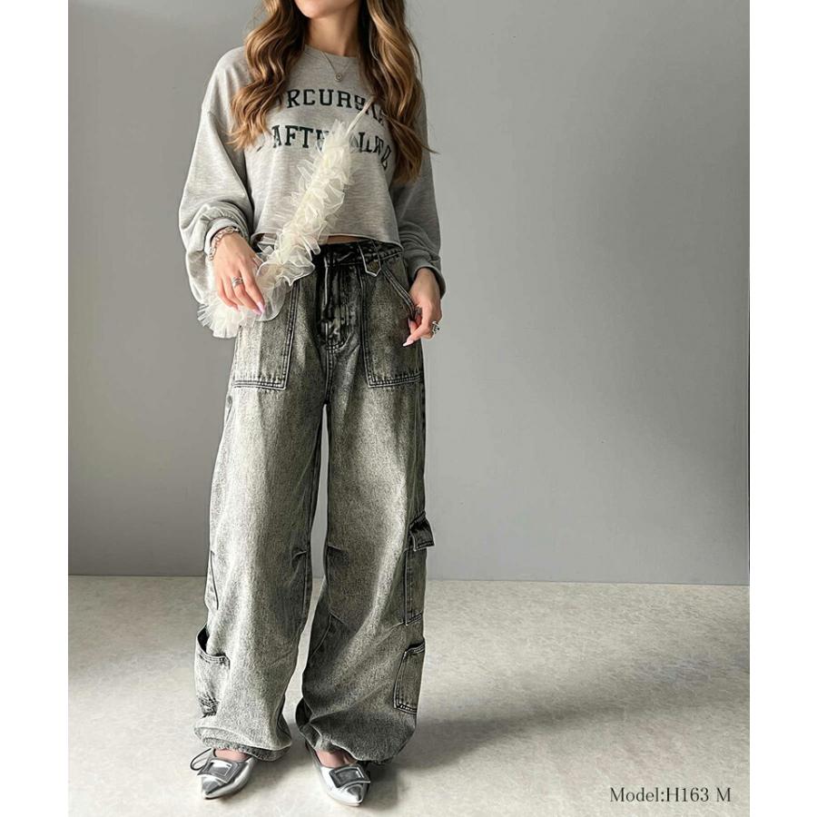 《javaジャバコラボ》 ボトムス パンツ レディース 裾 ドロスト デザイン ヴィンテージ 加工 ストワイド デニム ジーンズ ウエスト 紐 調節可能 | classicalelf | 06